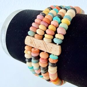 Vintage Hand-Dyed Bone Multi-Strand Colorful Heishi Bracelet - Boho Tribal